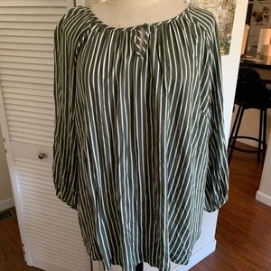 EVRI Olive Green & White Striped Peasant Tunic